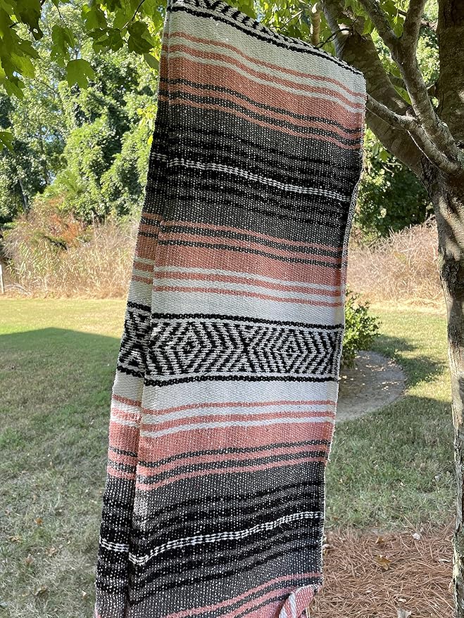 Authentic Mexican Falsa Blanket Perfect for YogaBeach CampingPicnic Car seat Cover Home Throw Decor(Dust Pink/Gray/White)