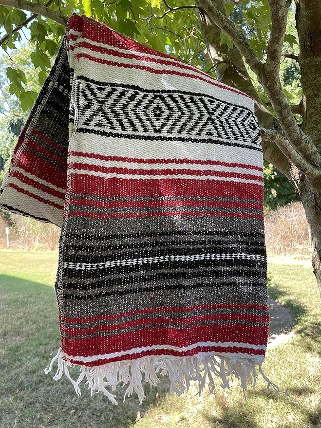 Baja Authentic Mexican Blanket Falsa Blanket Yoga Blanket Perfect Beach Blanket Camping Blanket Picnic Blanket Car Blanket Home Throw Blanket (Red)