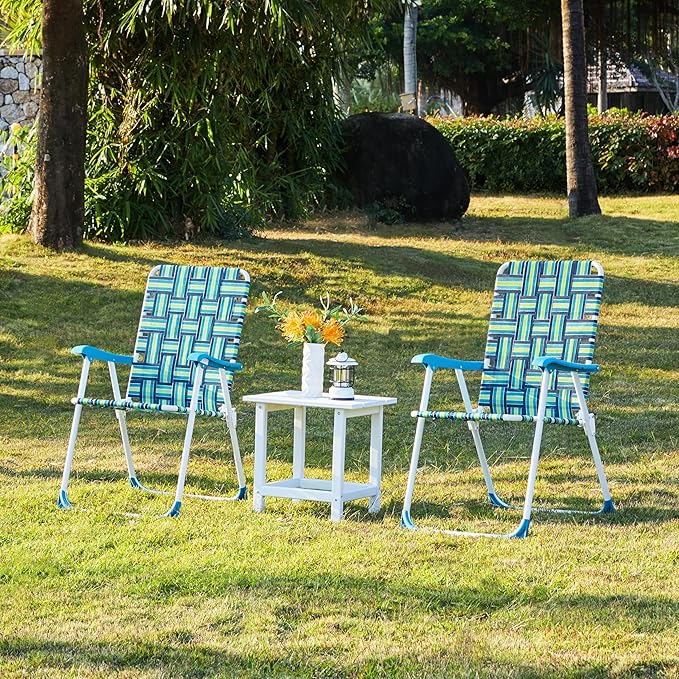 Yaheetech Set of 2 Outdoor Beach Camping Chair Folding Lawn Chair with Armrests for Adults Portable Robust Iron Frame Chairs for Patio Backyard Poolside Green