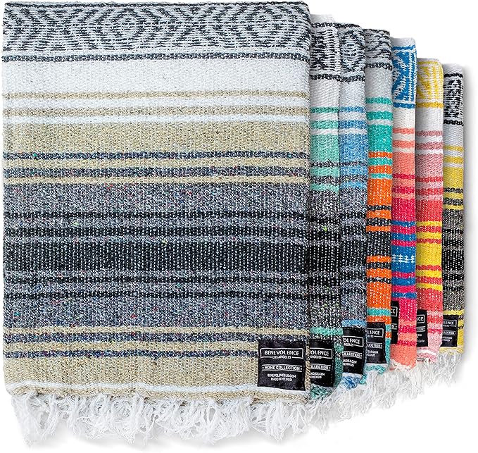 Benevolence LA Authentic Handwoven Mexican Blanket | Yoga Blankets Outdoor Picnic Beach Camping | Equestrian Saddle | Serape 50x70 inches - Sand Pack of 1