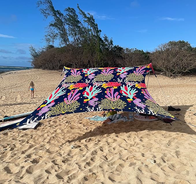 Neso Grande Portable Beach Tent Sun Shelter - Lightweight Beach Shade Canopy - Easy Setup for Family Outings - Patented Reinforced Corners - UPF 50+ Sun Protection - 7ft Tall 9 x 9ft