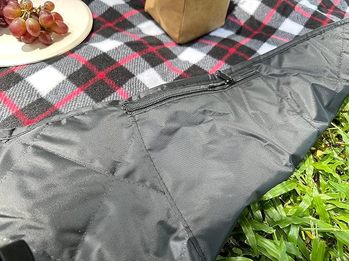LOTUS LEAF Waterproof Stadium Blanket 85”X 55” PackableWindproof Extra Thick Picnic mat Stadium Blankets for Camping with Quilted Fleece LiningMachine WashableBlack (Red Check)