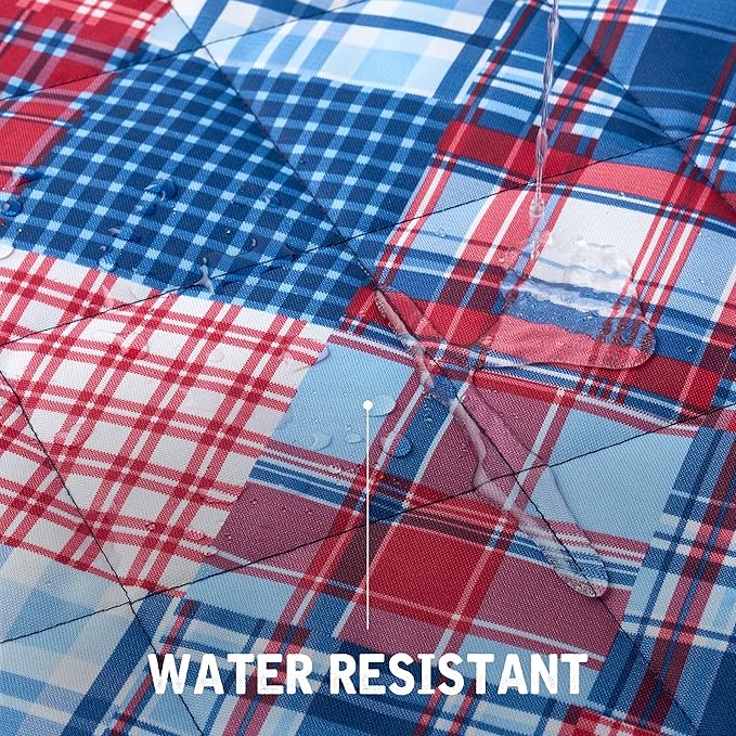 Weatherproof Vintage Waterproof Outdoor Blanket- Blue and Red Roll Up Throw Blanket with Handle Velcro Closure - Camping Supplies Travel Blanket for Beach Picnic &amp Events 60x72 (Madras)