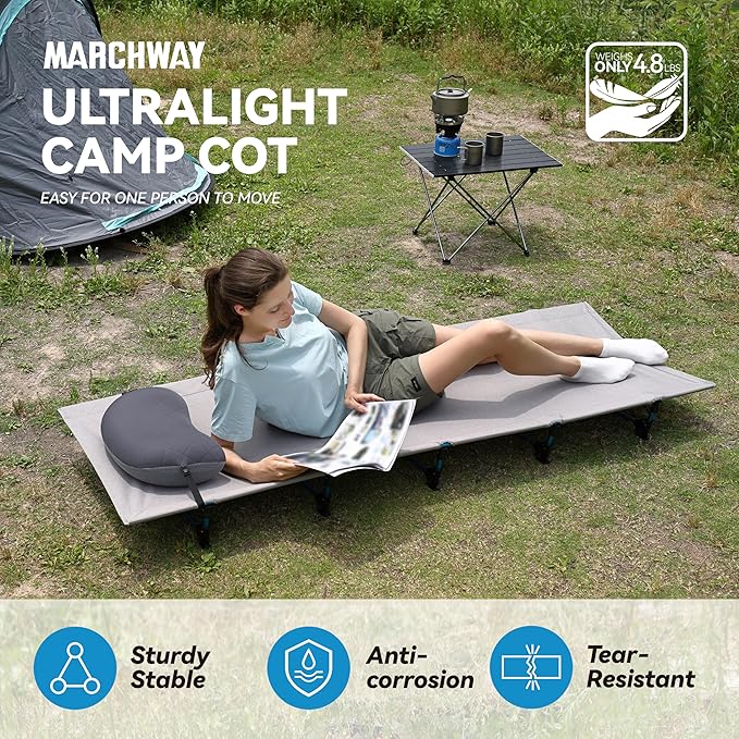 MARCHWAY Ultralight Folding Tent Camping Cot Bed Portable Compact for Outdoor Travel Base Camp Hiking Mountaineering Lightweight Backpacking (Grey)