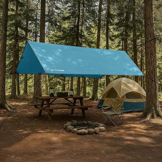 Camping Tarp for Tent or Hammock Rain Fly - 10 x 12 Tarp for Camping Hiking Backpacking or Portable Lightweight Survival Shelter UV Protection and 3000mm Water Resistant by Wakeman Outdoors (Blue)
