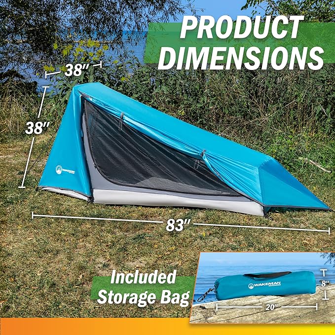 Single Person Tent - 1 Person Camping Tent with Rainfly and Carrying Bag - Lightweight Outdoor Bivy Bag Shelter for Backpacking Hiking or Camping Essentials by Wakeman Outdoors (Blue)