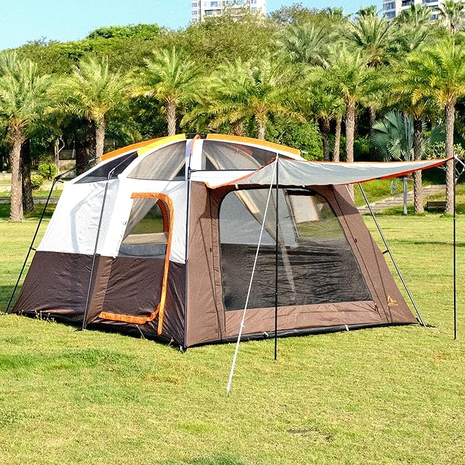 KTT Extra Large Tent 8-10-12 PersonFamily Cabin Tents2 Rooms3 Doors and 3 Windows with MeshStraight WallWaterproofDouble LayerBig Tents for OutdoorPicnicCampingFamily Gathering