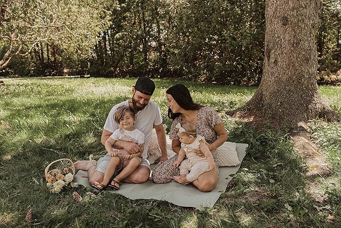Uniklook Vegan Leather Mat Multipurpose Playmat Kids Infant Picnic Blanket - Waterproof Baby Splat mat for High Chair Sand Proof Beach Blanket Indoor Outdoor (Sage+Dawn Blue)