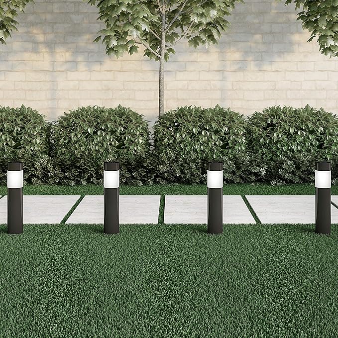 Pure Garden Solar Path Bollard Lights Set of 6-15” Stainless Steel Outdoor Stake Lighting for Garden Landscape Yard Driveway Walkway (Black)