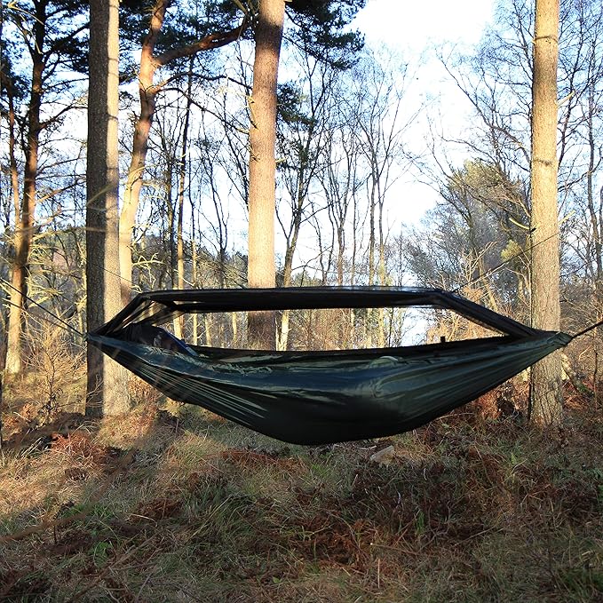 DD Hammocks Frontline Hammock - Olive Green - Portable Lightweight Camping Jungle Hammock with Mosquito Net for Outdoor Backpacking &amp Hiking