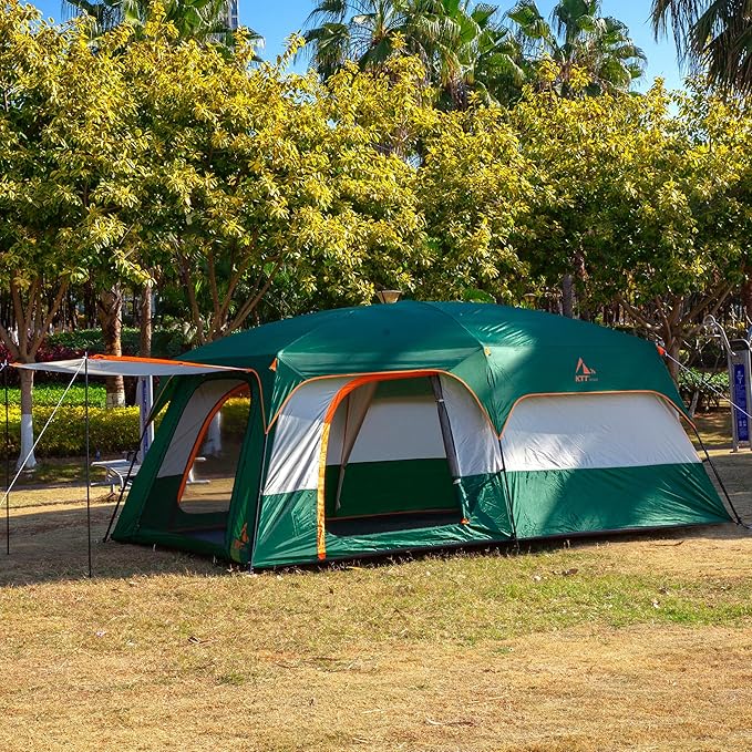 KTT Extra Large Tent 10-12-14 Person(A)Family Cabin Tents2 Rooms3 Doors and 3 Windows with MeshStraight WallWaterproofDouble LayerBig Tent for OutdoorPicnicCampingFamily Gathering