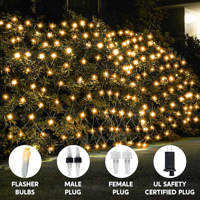 JOYIN 360 LED Christmas Net Lights 16.4X 6.5FT Christmas Mesh Lights with 8 Modes Connectable Waterproof for Bushes Trees Yard Indoor Outdoor Xmas Decorations (Warm White)
