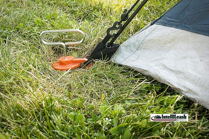 IntelliLeash EZ-Tent-Stayk (4 Pack): Secure Stakes for Tents Canopies &amp More - No Hammer Needed!