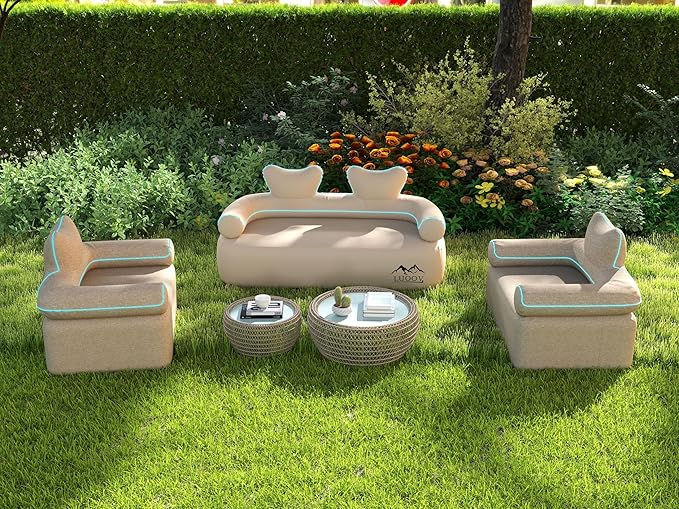 LUOOV Portable Inflatable Air Sofa with Built-in Pump Durable Camping Lounger for Adults 66.9x33.5x31.5 Khaki Loveseat - Ideal for Backyard Beach &amp Music Festivals