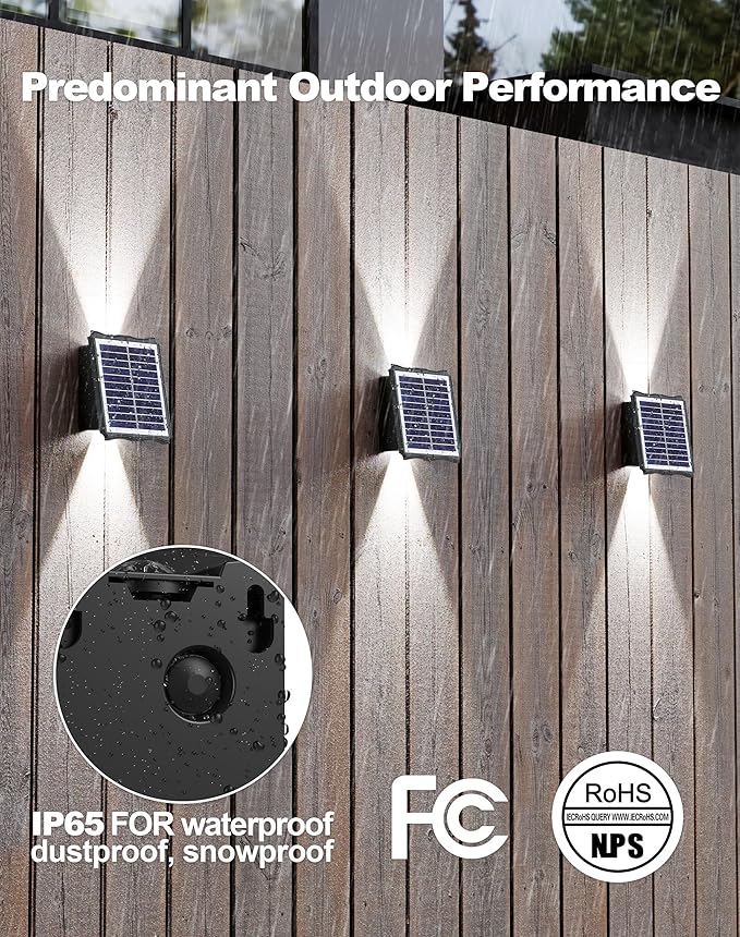 Solar Wall Lights Outdoor 6500K 3000K 4 Pack 1500mAh Wall Lights Solar Powered IP65 Outdoor Up and Down Solar Lighting for Wall