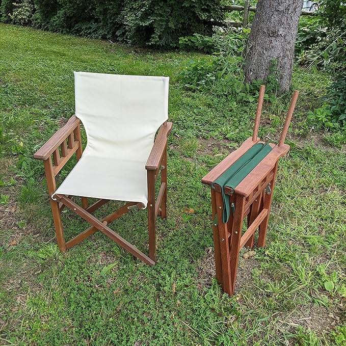 BYER OF MAINE Pangean Campaign Chair Portable Hardwood Folding Chair with Heavy-Duty Canvas Seat Material. Ideal Patio Deck &amp Camping Seat 20″d × 23″w × 36″h 250 lbs Capacity Natural