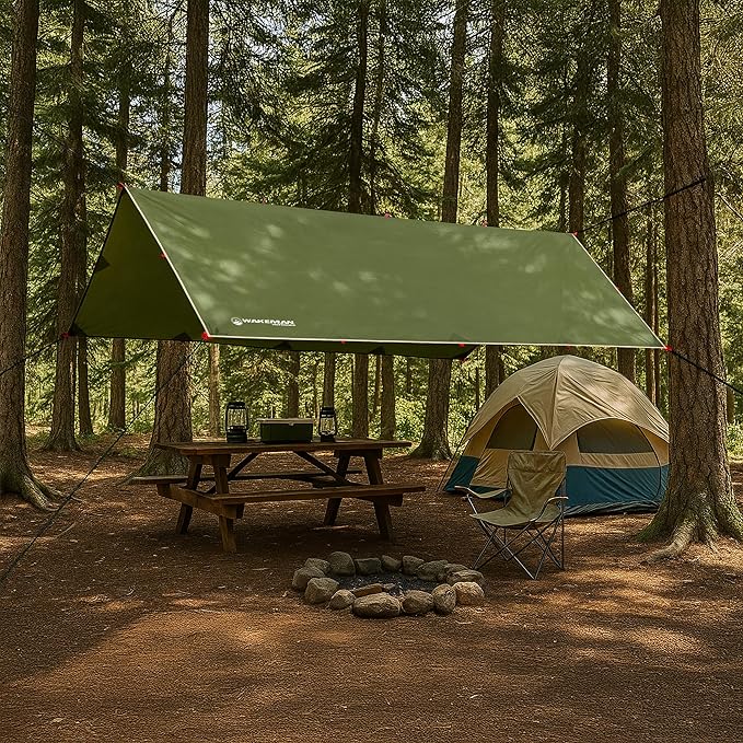 Camping Tarp for Tent or Hammock Rain Fly - 10 x 12 Tarp for Camping Hiking Backpacking or Portable Lightweight Survival Shelter UV Protection and 3000mm Water Resistant by Wakeman Outdoors (Green)