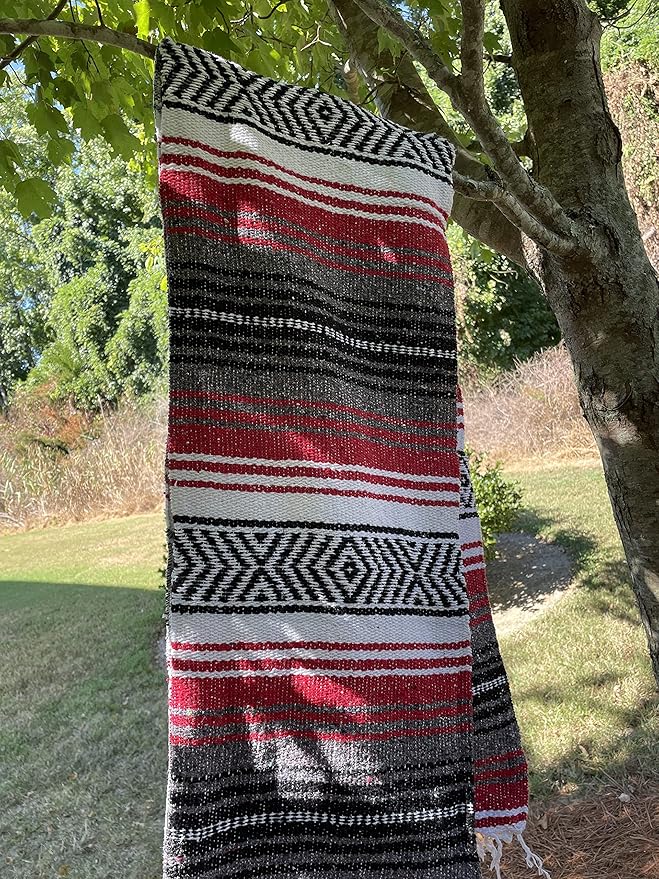 Baja Authentic Mexican Blanket Falsa Blanket Yoga Blanket Perfect Beach Blanket Camping Blanket Picnic Blanket Car Blanket Home Throw Blanket (Red)