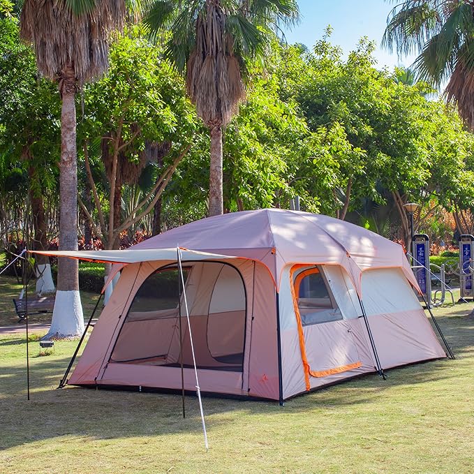 KTT Extra Large Tent 8-10-12 PersonFamily Cabin Tents2 Rooms3 Doors and 3 Windows with MeshStraight WallWaterproofDouble LayerBig Tents for OutdoorPicnicCampingFamily Gathering