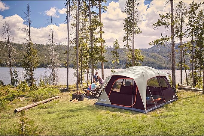 Coleman Skylodge 10-Person Family Tent Weatherproof XL Tent with Rainfly &amp Room Divider Fits 4 Queen-Sized Airbeds Made of PFAS-Free Materials