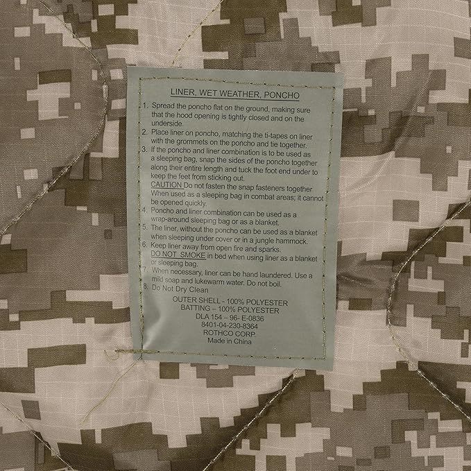 Rothco Camo Woobie Poncho Liner – Outdoor Quilted Camp Blanket Essential Field Gear