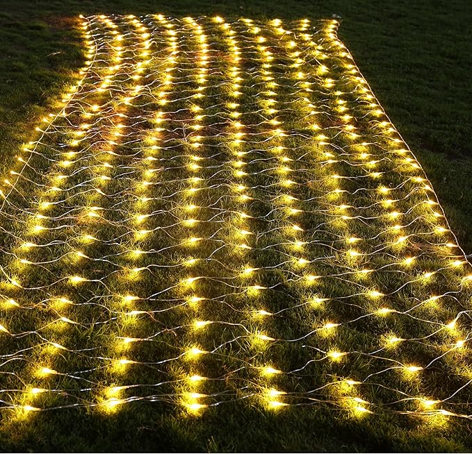 Joomer Christmas Net Lights - 2PACK 12FT x 5FT 360 LED Plug-in Mesh Lights Waterproof with 8 Modes Timer Connectable for Bushes Trees Garden Outdoor Christmas Decor (Clear Wire Warm White)