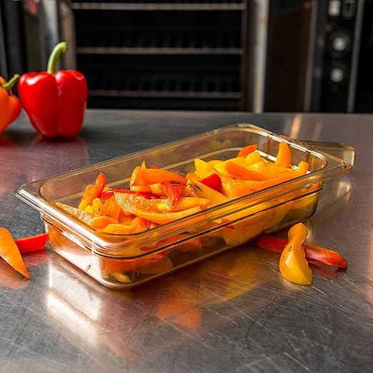 Carlisle FoodService Products 30860H13 StorPlus High Heat Food Pan With 1 Handle 2.5 Deep Third Size Amber 1/3 Size (Pack of 6)