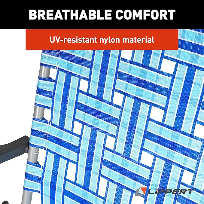 Lippert Blue Vintage XL Webbed Folding Outdoor Lawn Chair with Nylon Material Steel Tube Frame Construction Anti-Slip Feet for The Yard Beach Concerts Sporting Events Camping - 2022301768