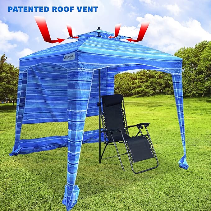 Beach Cabana Canopy Shelter – Sun Shade Tent – 6’ X 6’ - UPF 50+ - Waterproof - Easy Setup – 2 Layer Wind Vent Umbrella – 6 Ft X 6 Ft – BONUS sidewall – Beach Lake Park for Family - 2 to 4 People