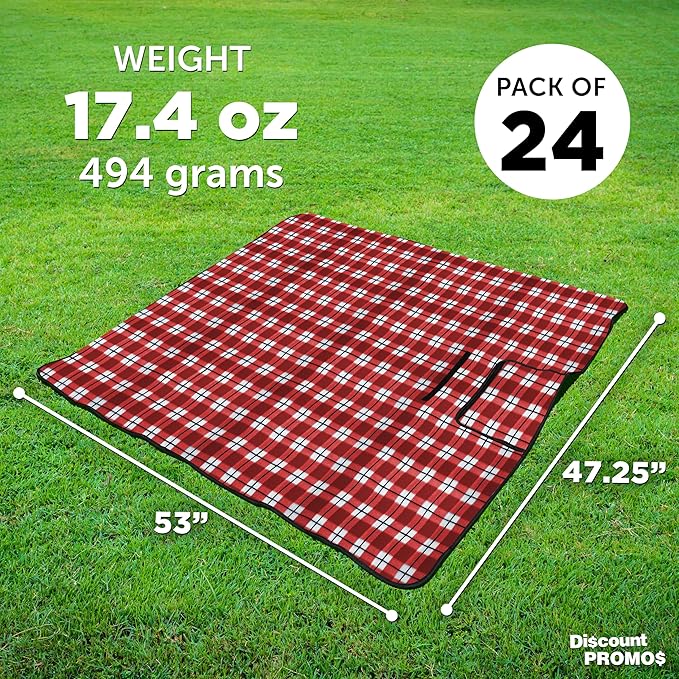 DISCOUNT PROMOS Custom Brookhaven Roll Up Picnic Blankets Set of 24 Personalized Bulk Pack - Great Outdoor Blanket for Camping Picnic Beach Sports Outdoor Activities - Red