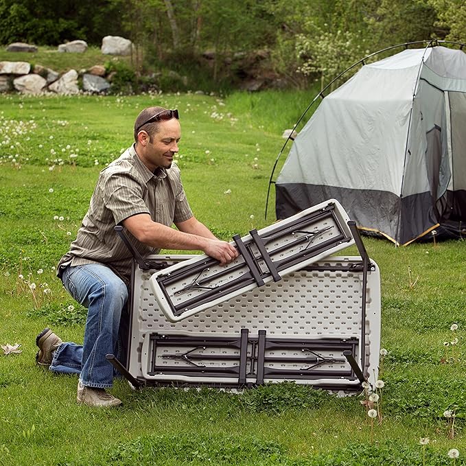 LIFETIME 80373 Portable Folding Camping RV Picnic Table and Bench Set Almond