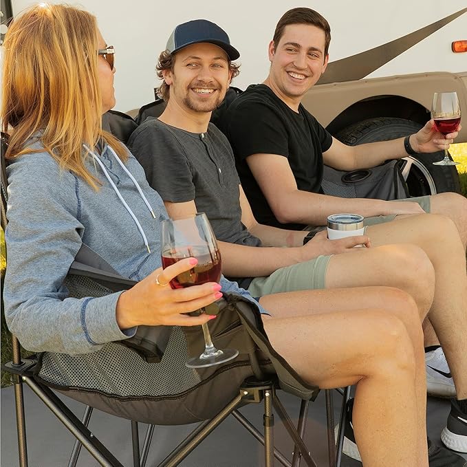 Lippert Campfire Folding Couch - Dark Grey High-Loft Foldable Sofa Dual Cup Holders Power Coated Steel Frame Durable 600D Outdoor Polyester Fabric 500 lb. Capacity 2022114796