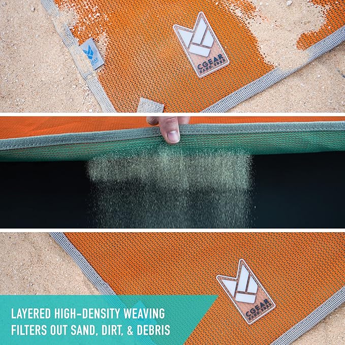 CGEAR Original Sand-Free Outdoor Rug Camping Mat - Water-Resistant &amp Anti-Fade Material - Military-Grade - Reversible Design - Area Rug for Beach RV &amp Picnics - Travel Bag