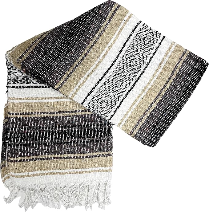 Genuine Oversized Artisan Mexican Falsa blanket (72inx48in) -Authentic Handcrafted Yoga Blanket Beach Throw Camping Essential Picnic Mat or Outdoor Wrap
