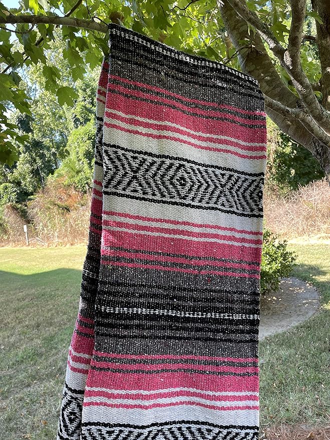 Authentic Mexican Falsa Blanket Perfect for YogaBeach CampingPicnic Car seat Cover Home Throw Decor (Pink)