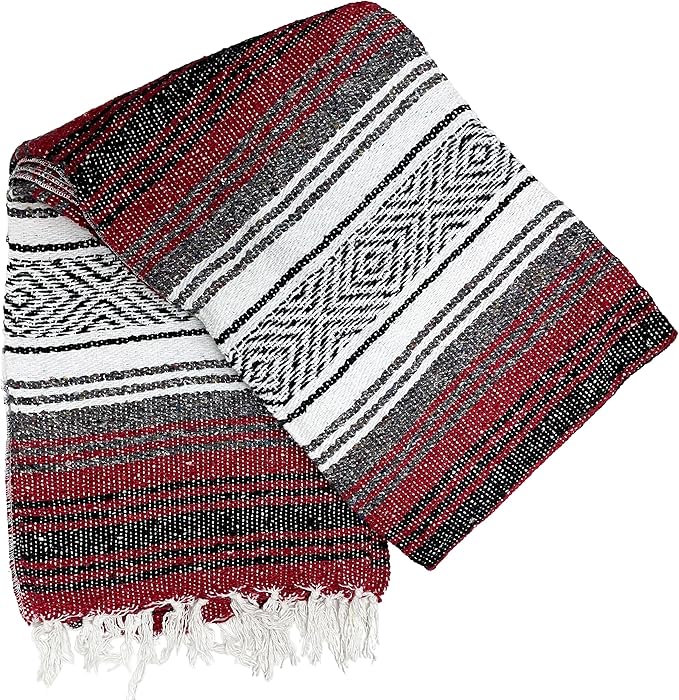 Genuine Oversized Artisan Mexican Falsa blanket (72inx48in) -Authentic Handcrafted Yoga Blanket Beach Throw Camping Essential Picnic Mat or Outdoor Wrap