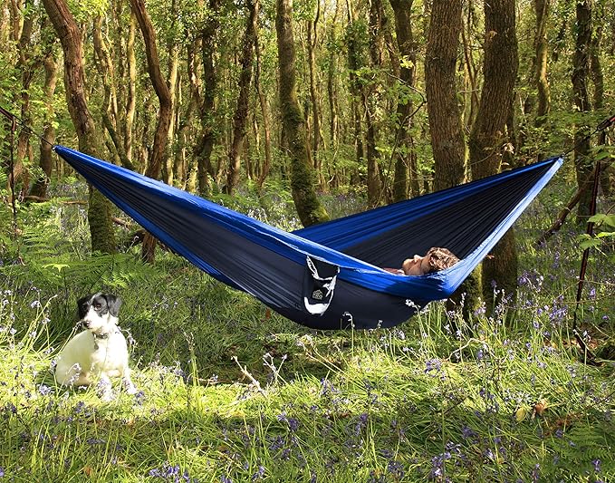 Pro Venture Double Camping Hammock - 10.5 x 6.5 FT (9ft Tree Straps 2 Carabiners) - 2 Person Portable Lightweight Parachute Nylon 210T Hammocks - for Backpacking Travel Hiking Patio (Double)…