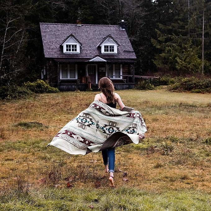 Inca Aztec Throw Queen King Blanket | Southwest Indian Navajo Boho Style | Native Cover for Camping Bedding Couch Vanlife | Faux Alpaca Lightweight Hypoallergenic (Pachamama Brown Queen)