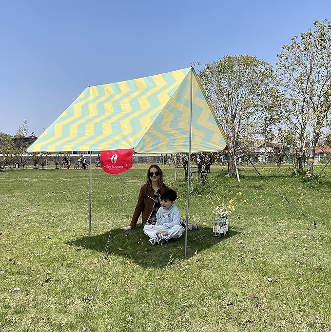 Red Suricata Teepee Beach Tent &amp Beach Canopy for 1-2 Persons UPF50 Sun Beach Shade Sunshade with 2 Aluminum Poles &amp Crossbar 4 Robust Ground Anchor Screws - Compact &amp Lightweight (Akum
