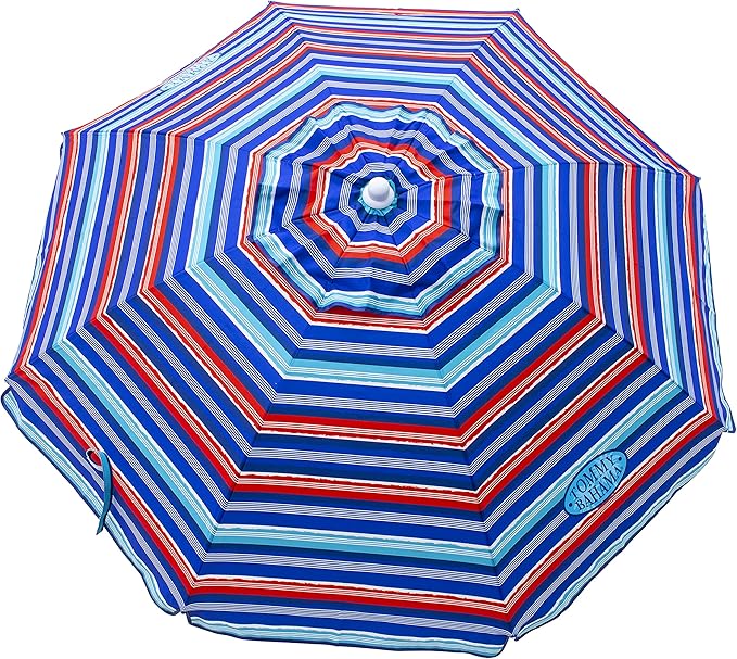 Tommy Bahama 6' UPF 50+ Tilt Beach Umbrella with Integrated Sand Anchor Wind Vent and Carry Bag