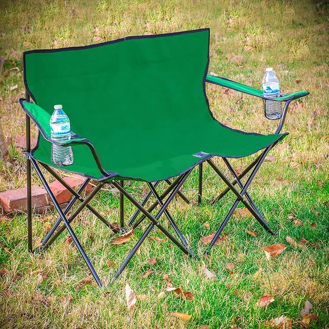 Trademark Innovations Loveseat Style Double Camp Chair 40 L x 22 W x 31.5 H Dark Green