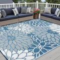 HUGEAR 5'x8' Outdoor Rug Waterproof Plastic Straw Rugs Blue Reversible Floral Mat Floor Carpet for Camping RV Deck Entryance Porch Picnic Balcony Beach Backyard