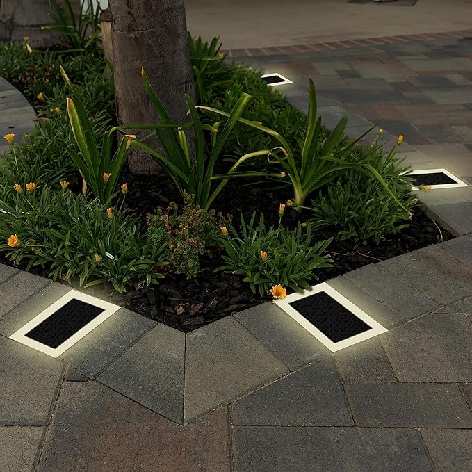 LUMENGY Solar Paver Light 4×8 inch (3.93x7.87) Stainless Steel with Tempered Glass 2700K Warm White Glare-Free Lighting for Driveways Walkways and Patios IP67 Waterproof Drive-Over Rated