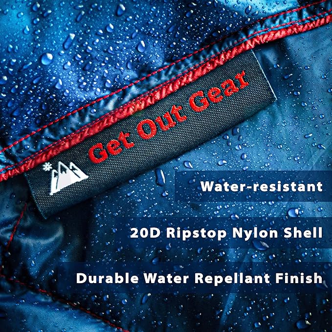 Get Out Gear Double Puffy Camping Blanket - Extra Puffy Packable Lightweight and Warm | Ideal for Outdoors Travel Stadium Festivals Beach Hammock | Water-Resistant Camp Quilt (Teal Blue/Gray)