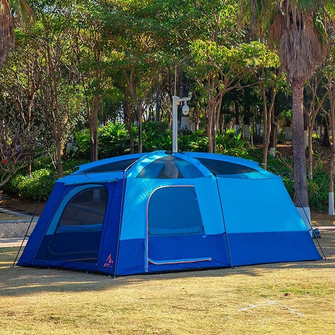 KTT Extra Large Tent 10-12-14 Person(Style-B)Family Cabin Tents2 Rooms3 Doors and 3 Windows with MeshStraight WallWaterproofDouble LayerBig Tent for OutdoorPicnicCampingFamily Gathering