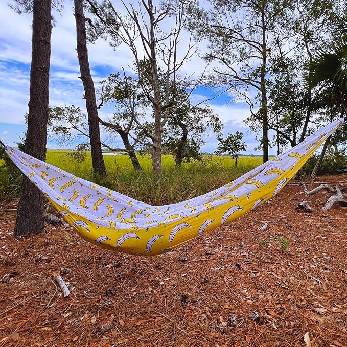 Original Pawleys Island Double Banana Camping Hammock with 2 Tree Straps Triple Stitched Durable Nylon Material Compact Design for Backpacking Travel Beach Backyard Patio Hiking