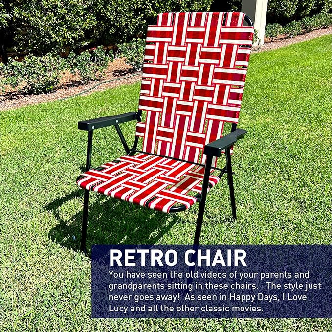Lawn Chair Folding Steel Webbing Chaise Patio Lounger Seat Wood Handles Great for Camping Beach Fishing Backyard Stadium Pool Boating and Sports 2 Pack Red
