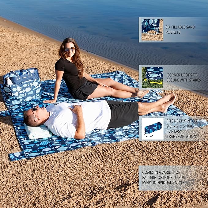 geckobrands Lightweight Waterproof Beach Blanket – Sand-Proof and Compact Blanket for Seaside Comfort