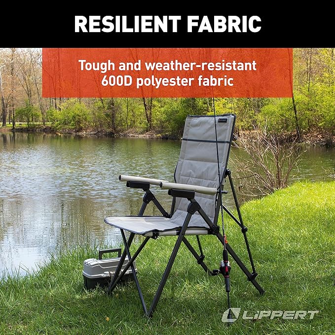 Lippert Sun Soaker Three-Position Reclining Camping Chair with 600D Polyester Fabric Padded Back/Seat Steel Frame Construction 250-lb. Weight Capacity Sand Color - 2022120580