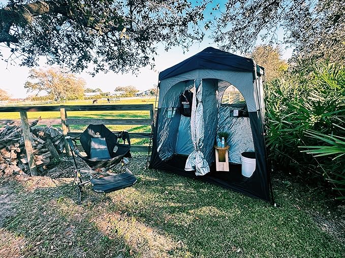 Nice C Camping Shower Tent Instant Pop Up Privacy Changing Tent Outdoor Shower Enclosure Toilet Tents Camping Bathroom Oversize (2 Room)